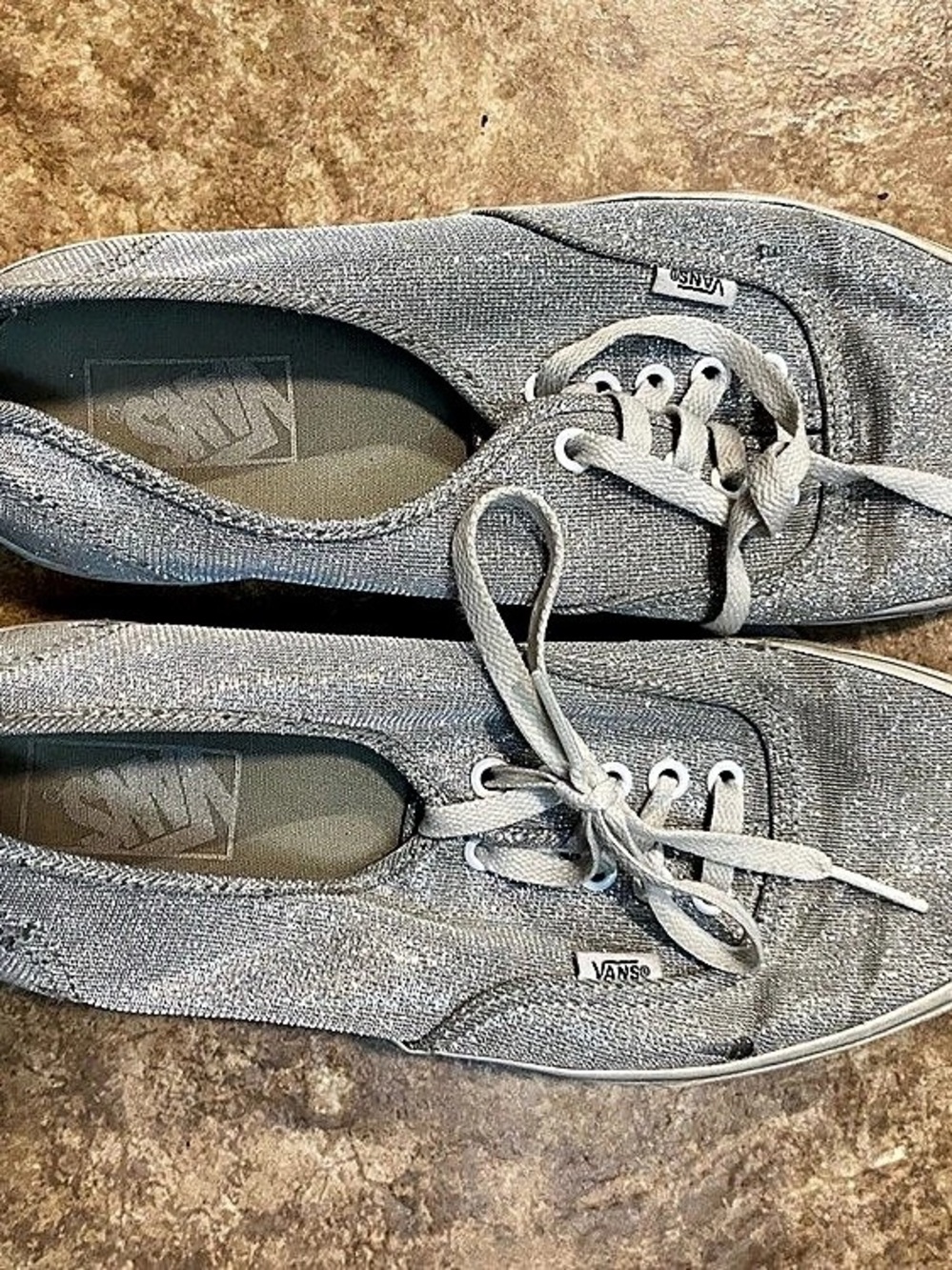 Vans Authentic Silver Glitter Lace-Up Sneakers in Gray 11